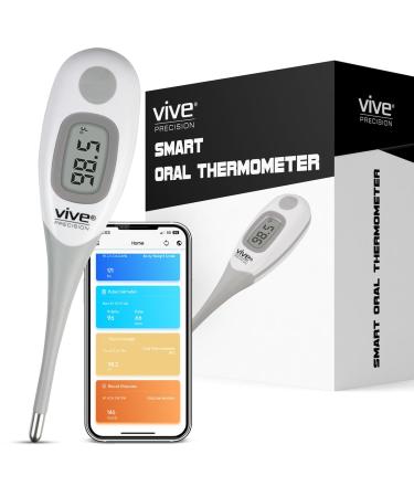 Vive Precision Smart Oral Thermometer - FSA/HSA Approved Medical Grade Body Temperature Reader for Adults Babies - Digital Fever Monitor with App for Home Use Under The Tongue Armpit & Rectal