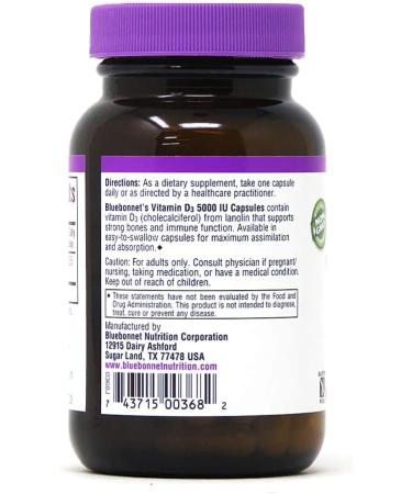 Bluebonnet Nutrition Vitamin D3 125 mcg (5000 IU) - 60 Vegan Capsules for Immune Support - Buy Online on GoSupps.com