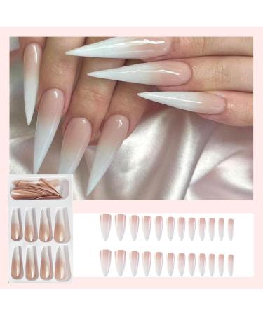 Buy Long Press on Nails Stiletto - Extra Long French Tip Gradient Acrylic Nail Set | 24 Pcs Pink to White Glue on False Nails for Women & Girls - Buy Online on GoSupps.com