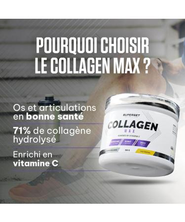 Superset Nutrition - Collagen Max (350g) - 71% Peptan Type I Hydrolyzed Collagen - Enriched with Vitamins C B3 and B8 - Joint Support & Skin Beauty - Tropical - Buy Online on GoSupps.com