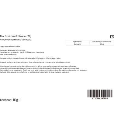 Now Foods Inositol Powder with Myoinositol 113g - Vegan, Lab-Tested, Gluten Free - Buy Online on GoSupps.com