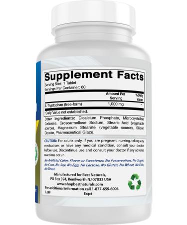 Best Naturals L-Tryptophan 1000 mg 60 Tablets (60 Count (Pack of 2)) - Buy Online on GoSupps.com