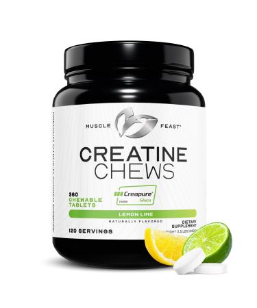 Muscle Feast Creatine Monohydrate Chewables - Vegan & Gluten-Free Creapure Creatine Chews for Men & Women - Delicious Citrus-Flavored Creatine Tablets for Muscle Building - Lemon Lime 360 Tabs Lemon Lime 1080 Gram