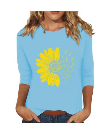 Bijerou tops with 3/4 sleeves and sunflower printing for women casual women's overheaters women hoodie hoodies long sleeves hoodie sweater sky blue xl