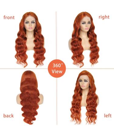 Ginger Orange Body Wave Lace Front Wig 22 inch Brazilian Remy Human Hair - HD Transparent Lace Frontal Wig for Black Women with Baby Hair - Buy Online on GoSupps.com