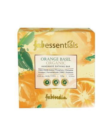 Fab essentials Orange Basil Organic Handmade Bathing Bar - 100gm | Cleanses Nourishes & Hydrates Skin | Handmade Bathing Bar| Nourished & Glowing Skin| Bathing Soap for Women & Men