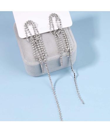 Luxury Rhinestone Tassel Ear Jacket Earrings | Silver Crystal Chain Vintage Jewelry for Women & Girls - Buy Online on GoSupps.com