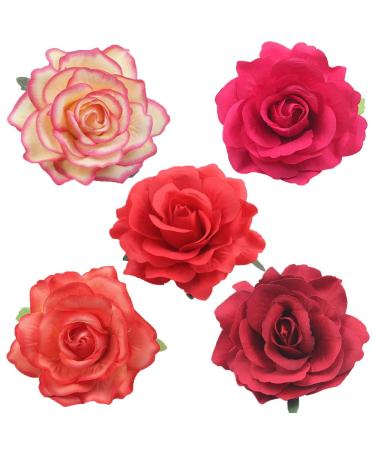 Halloween Rose Hair Clips Brooch Flower Red Rose Barrettes Brooch Pins Rose Hair Clip Breastpin Women Fashion Party Decoration Cosplay Costume Headpiece Cute Handmade Hair Accessories 5 Pack Mixed Color