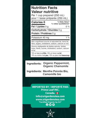Sri Gardens Tea Organic Peppermint Chamomile Tea Bags 20 count Brand: SRI GARDENS - Buy Online on GoSupps.com