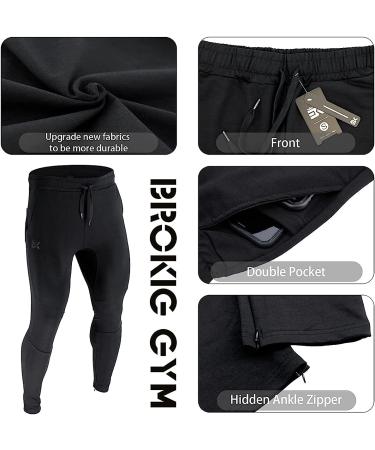 BROKIG Men's Jogger Sport Pants - Black Medium | Casual Zipper Gym Sweatpants with Pockets - Buy Online on GoSupps.com