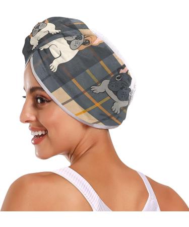Bulldog Plaid Pattern Hair Towels 2 Pack - Super Absorbent Quick Dry Hair Turbans for Women & Girls - Buy Online on GoSupps.com