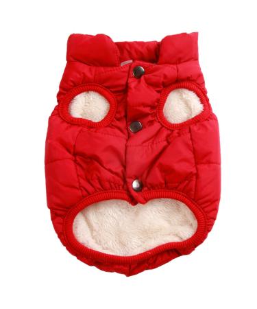Dog jacket lined with fleece with 2 layers of Joydaog very warm for winter and cold weather extra soft windproof dog vest (XS red) X-Small (1 Pack)