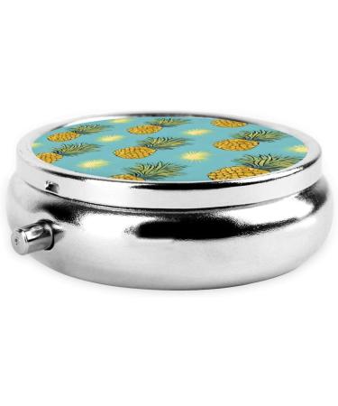 Tropical Fruit Pineapple Mini Round Pill Box | 3 Compartment Pill Organizer for Travel & Home Use | Portable Medicine Case - Buy Online on GoSupps.com