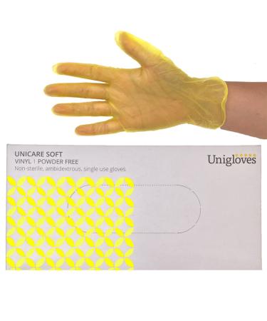 Unigloves Unicare Vinyl Disposable Gloves - Multipurpose Powder and Latex Free Examination Gloves - Box of 100 Gloves Yellow Small (GS0102) Yellow S