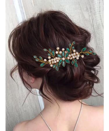 IYOU Crystal Wedding Hair Comb Green Rhinestone Headpiece Bride Bridal Hair Accessories for Women - Buy Online on GoSupps.com
