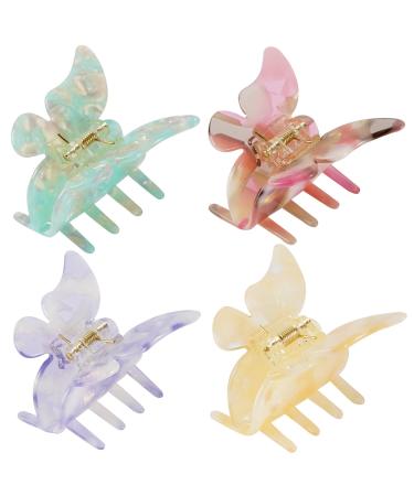 Jakeni Butterfly Clips for Hair, Medium Claw Butterfly Hair Clips for Women and Girls with Celluloid Leopard Print, 4 Color Hair Claw Clip Available (4 Packs) (Color B)