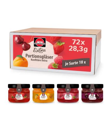 Schwartau Extra Mix-Box jam portion jars (18 x strawberry 18 x raspberry 18 x apricot 18 x cherry) 72 x 28.3g