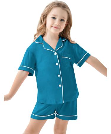 SWOMOG Unisex Kids Modal Pyjamas Set - Button-Down Short Sleeve PJs Lounge Set - Turquoise - 10-11 Years - Buy Online on GoSupps.com