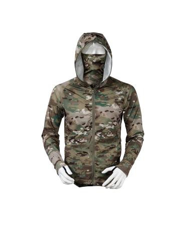 WARCHIEF Men's Hunting Hoody with Mask,Camo Lightweight Quick-Dry Pullover Hoodie Sports Outwear Sweatshirts Multicam X-Large