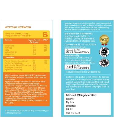 Kavir Vitamin C and Zinc Tablets for Immunity & Skin Health | High Strength Formula with Amla Extract Orange Peel Extract and Alfafa Powder for Immunity - 60 Veg Tablets - Buy Online on GoSupps.com