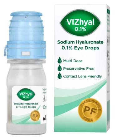 VizHyal Preservative Free Eye Drops Sodium Hyaluronate 0.1% - for Treatment of Dry Eyes 10ml