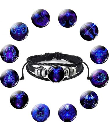 TURSHI Signs Spirit Bracelet 12 Constellation Handmade Bead Woven Multilayer Leather Bracelet Handmade Multilayer Adjustable 12 Constellation Bracelets Glow In The Dark Bracelet for Women Men Capricorn