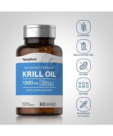 Piping Rock Krill Oil 1000mg Softgels | 60 Count | Supplement for Women and Men | with Omega 3 Astaxanthin EPA DHA | Non-GMO Gluten Free - Buy Online on GoSupps.com