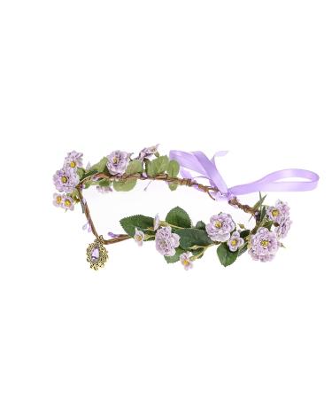 Funsveta Women Rose Floral Crown Hair Wreath Headband - Green and Purple - Buy Online on GoSupps.com