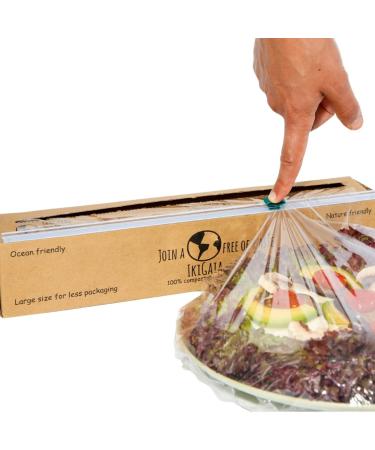 100% Compostable Plastic Wrap Dispenser With Cutter - Ikigaia - PLA/PBAT Cling Wrap With Slide Cutter - 11.8" x 656 feet - XXL For Less Delivery - Extra Thick Saran Wrap Dispenser - BPA-Free Food Wrap - Buy Online on GoSupps.com