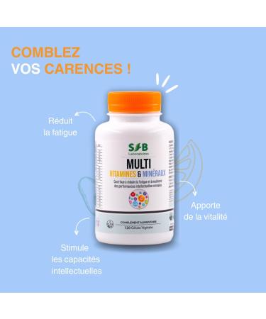 Multivitamins and Minerals - Calcium Magnesium Vitamin B1 B2 B3 B5 B6 B8 B9 B12 Vitamin C Vitamin E Zinc Copper Selenium - 120 Capsules - SFB Laboratoires - Buy Online on GoSupps.com