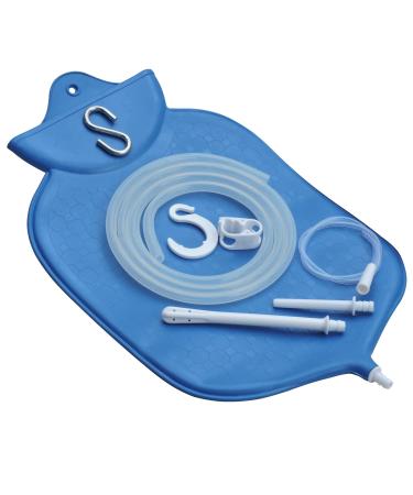 Enema Bag Kit for Colon Cleansing with Platinum Cured Silicone Hose (4 Quart Open Top) - Blue