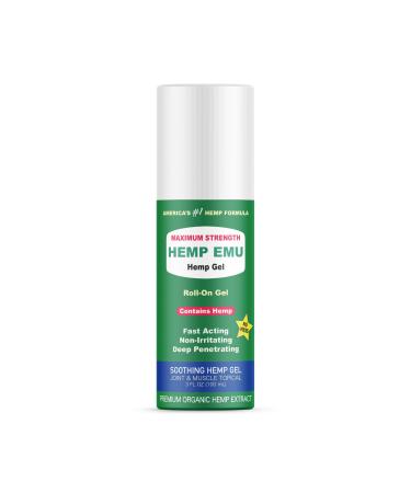 Hemp Emu - Hemp Roll On Gel - Muscle Rub for Back & Joint Discomfort - Soothing Gel with Organic Hemp Oil Emu Oil Menthol Eucalyptus Aloe Vera