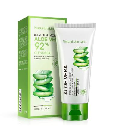 BIOAQUA 92% Aloe Vera Foam Cleanser - Refresh & Moisture Aloe Vera 92% Cleanser. Shrink Pores & Oil Control Deep Cleaning Face Cleanser.(100g)