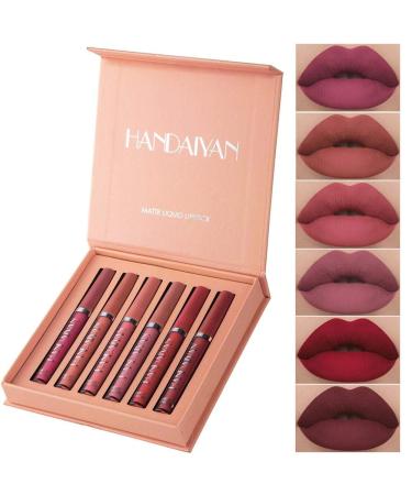 Matt lipstick set 6 colors waterproof durable matt liquid lipstick waterproof lip gloss set non-stick cup lipstick set make-up set for beginners professionals