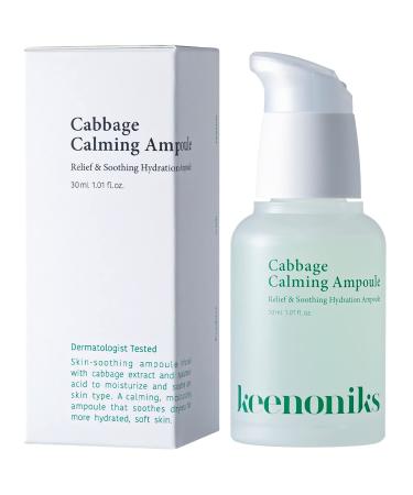 keenoniks Cooling Hyaluronic Acid Ampoule Serum - 85% Cabbage Extract Calming Facial Remedy to Soothe and Moisturize for Sensitive Dry Skin | Balancing Korean Essence - 1.01 Fl Oz Cabbage Calming Ampoule