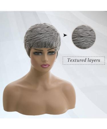 MOONSHOW Grey Short Pixie Wig - Natural Synthetic Layered Style for Black Women - Buy Online on GoSupps.com