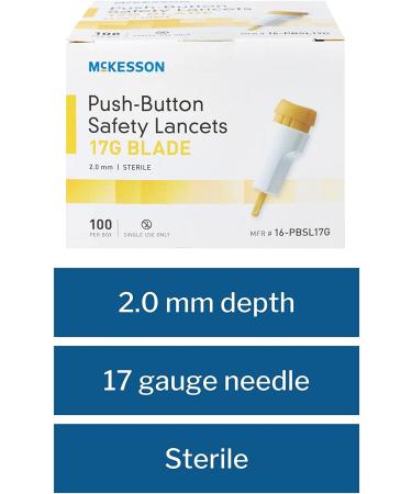McKesson Safety Lancets 17 Gauge Sterile Push-Button 2mm Blade - 100 Count - Buy Online on GoSupps.com