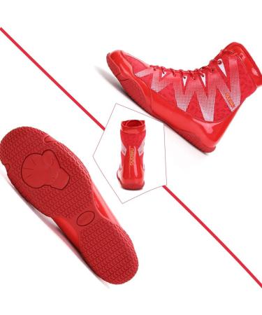Angugu High Top Wrestling Shoes Non-Slip Combat Sneaker Red 01 - Size 9 Women/7.5 Men - Buy Online on GoSupps.com