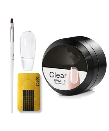 Builder Gel Nail Kit Clear Builder Gel for Nails 15ml Nail Extension Gel for Nails Repair Strengthen Long Lasting Gel Nail Extension Kit Brush and 100Pcs Nail Forms Clear Gel Kit