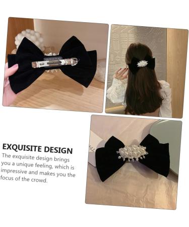 minkissy 1pc Hairpin Bow Hair Clips Grosgrain Hair Bow Wedding Headpieces Big Hair Bow Clip Bow Knot Barrettes Hair Accessories for Women Wedding Fabric Pearl Small and Fresh Girl 17.5X11.5X2.5CM Black - Buy Online on GoSupps.com
