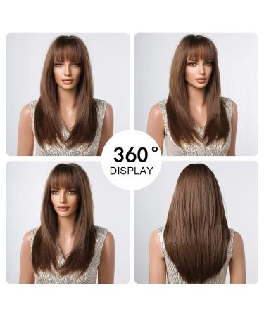 Oefei Brown Wigs for Women | Long Straight Synthetic Wig with Bangs | Heat-Resistant for Daily Wear Parties & Cosplay - Buy Online on GoSupps.com