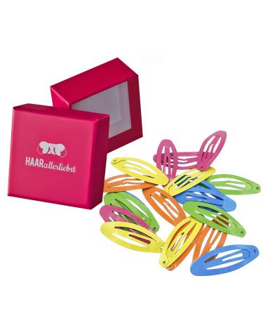 HAARallerliebst hair clips oval (20 pieces | colorful | 4.8 cm) for girls including box for storage (box color: pink)