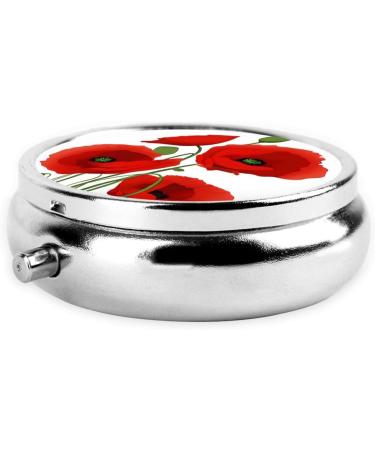 Poppy Flowers Round Pill Box | 3 Compartment Portable Travel Organizer for Vitamins & Medicine - Buy Online on GoSupps.com