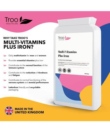 Multi Vitamins with Iron Supplement - 180 Tablets - Daily One A Day Multivitamin for Immune Support - UK Manufactured to GMP Standards - Buy Online on GoSupps.com