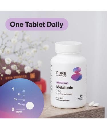 PureFormulas - Melatonin 3 mg - Supports Circadian Rhythms Restful Sleep and Relaxation - Pure Melatonin 300 mcg Antioxidant Soy-Free Dairy-Free - 60 Tablets - Buy Online on GoSupps.com