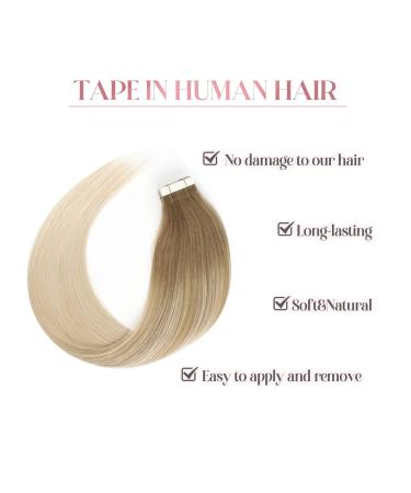 Sixstarhair Invisible Tape Extensions - 20PCs Remy Hair 50g 45cm Balayage Ash Brown to Ash Blond #B8/60 - Premium Quality Tape-In Hair Extensions - Buy Online on GoSupps.com