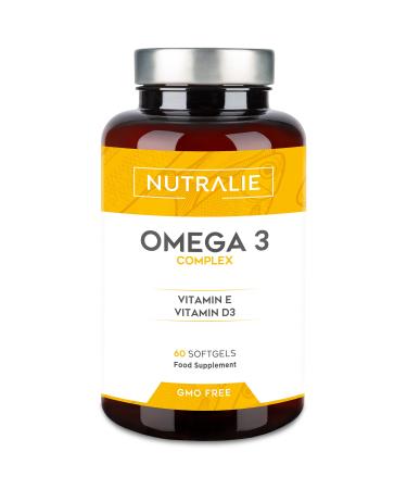 OMEGA 3 Organic Pure Wild Fish Oil 2000 mg Omega 3 with DHA EPA Vitamins D3 E - 60 Capsules Fish Oil Nutralie (Taste Free)