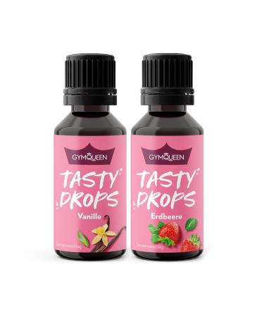 GymQueen Tasty Drops Vanilla & Strawberry 2x30ml Flavour Drops without calories Vanilla + Strawberry 30 ml (pack of 2)