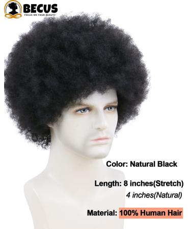 BECUS Afro Wig Men for Black Men Human Hair Afro Black Hair Wig