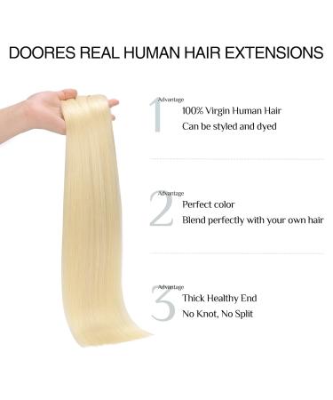 Doores Real Hair Extensions - Clip In Bleach Blonde 40cm 16 Inch 7 Pieces (110g) - Seamless PU Extensions for Effortless Glam - Buy Online on GoSupps.com